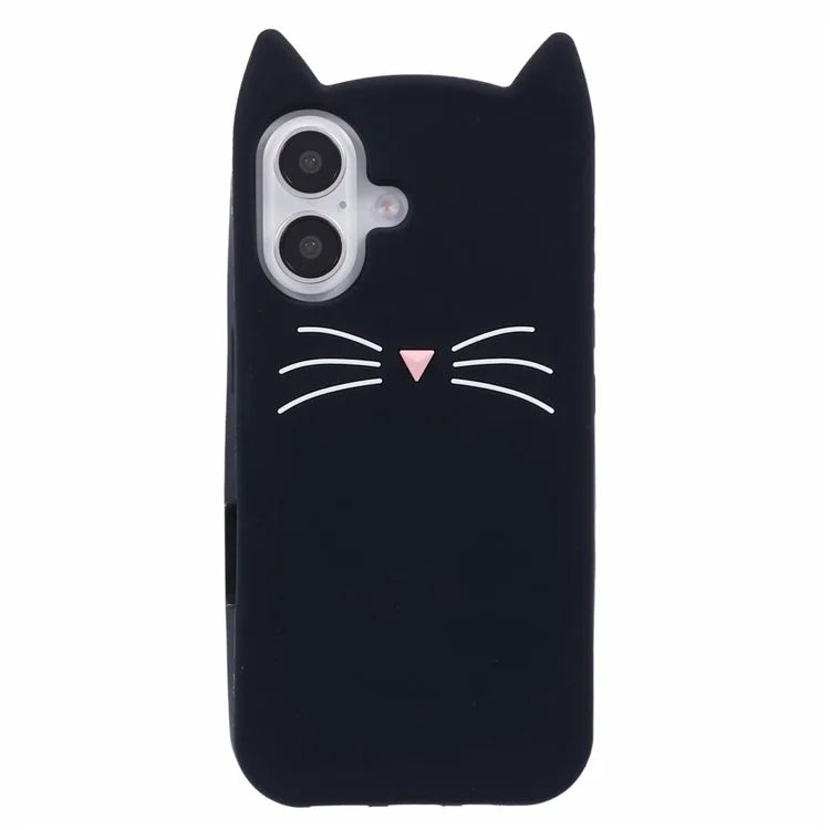 For iPhone 16 Silicone Case 3D Moustache Cat Protective Phone Cover
