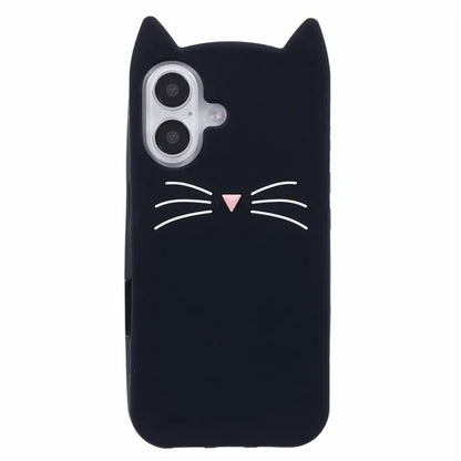 For iPhone 16 Silicone Case 3D Moustache Cat Protective Phone Cover