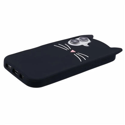 For iPhone 16 Silicone Case 3D Moustache Cat Protective Phone Cover