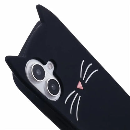 For iPhone 16 Silicone Case 3D Moustache Cat Protective Phone Cover