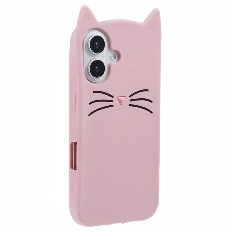 For iPhone 16 Silicone Case 3D Moustache Cat Protective Phone Cover
