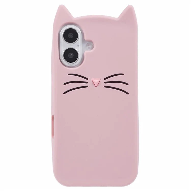 For iPhone 16 Silicone Case 3D Moustache Cat Protective Phone Cover