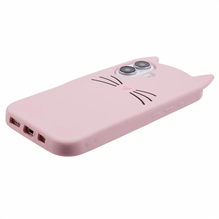 For iPhone 16 Silicone Case 3D Moustache Cat Protective Phone Cover