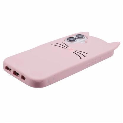 For iPhone 16 Silicone Case 3D Moustache Cat Protective Phone Cover
