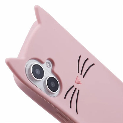 For iPhone 16 Silicone Case 3D Moustache Cat Protective Phone Cover