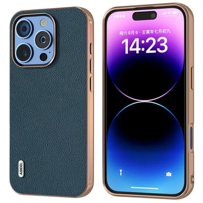 ABEEL For iPhone 16 Pro Max Case Electroplating Phone Cover Horizon Series Genuine Cow Leather+TPU Protective Case