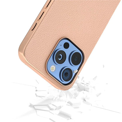 ABEEL For iPhone 16 Pro Max Case Electroplating Phone Cover Horizon Series Genuine Cow Leather+TPU Protective Case