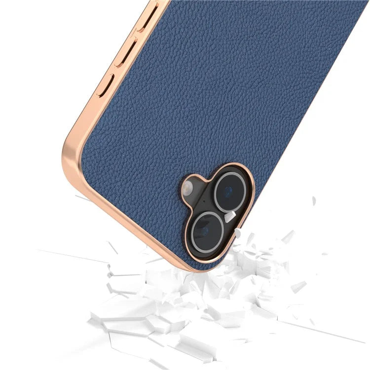 ABEEL For iPhone 16 Case Electroplating Phone Cover Horizon Series Genuine Cow Leather+TPU Protective Case
