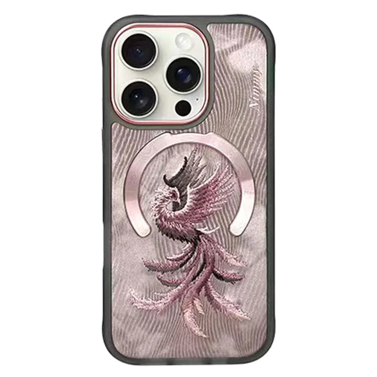 NIMMY For iPhone 16 Pro Max Magnetic Case Embroidery PU Leather Back Cover
