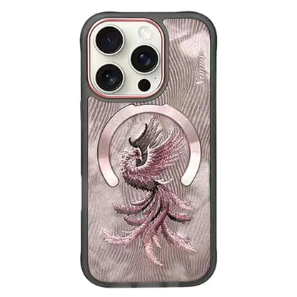 NIMMY For iPhone 16 Pro Max Magnetic Case Embroidery PU Leather Back Cover