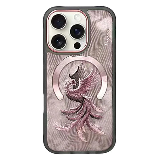 NIMMY For iPhone 16 Pro Max Magnetic Case Embroidery PU Leather Back Cover