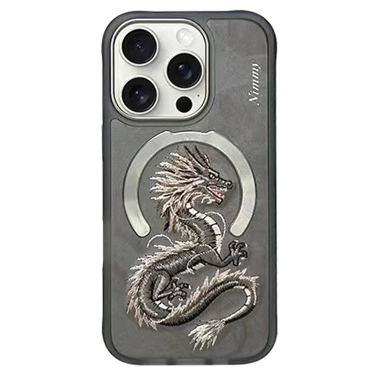 NIMMY For iPhone 16 Pro Max Magnetic Case Embroidery PU Leather Back Cover