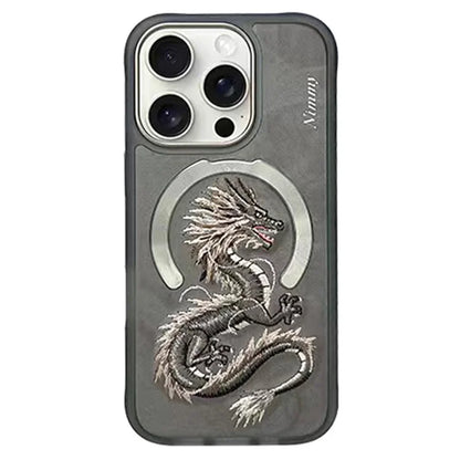 NIMMY For iPhone 16 Pro Max Magnetic Case Embroidery PU Leather Back Cover