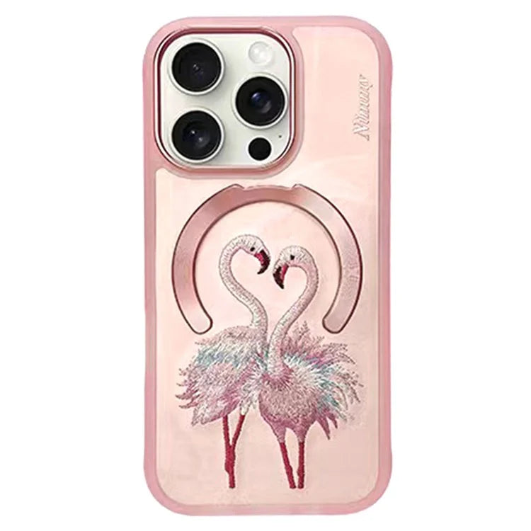 NIMMY For iPhone 16 Pro Max Magnetic Case Embroidery PU Leather Back Cover