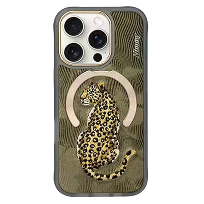 NIMMY For iPhone 16 Pro Max Magnetic Case Embroidery PU Leather Back Cover