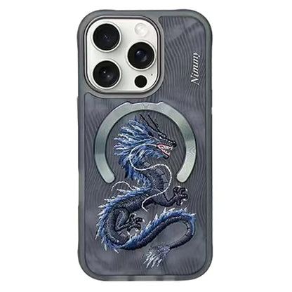NIMMY For iPhone 16 Pro Max Magnetic Case Embroidery PU Leather Back Cover
