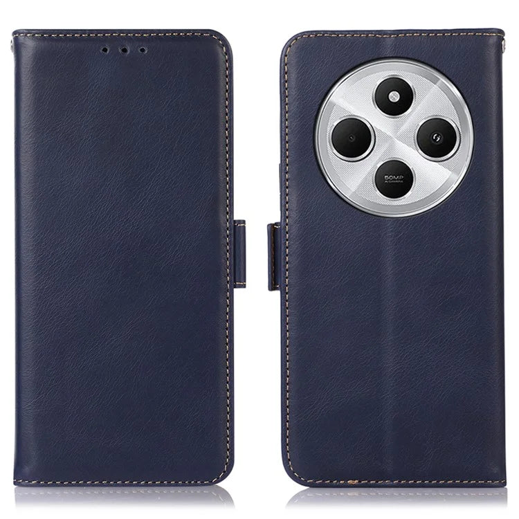 For Xiaomi Redmi 14C 4G Case RFID Blocking Genuine Cow Leather Wallet Phone Cover