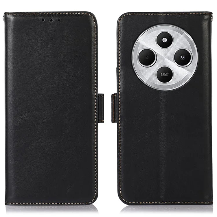 For Xiaomi Redmi 14C 4G Case RFID Blocking Genuine Cow Leather Wallet Phone Cover