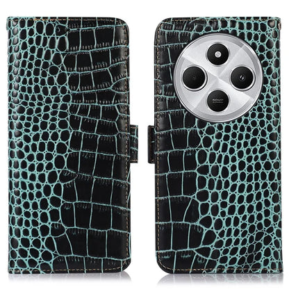 For Xiaomi Redmi 14C 4G Case Crocodile Texture Genuine Cow Leather Phone Wallet Cover