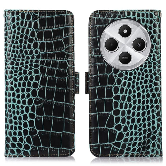 For Xiaomi Redmi 14C 4G Case Crocodile Texture Genuine Cow Leather Phone Wallet Cover