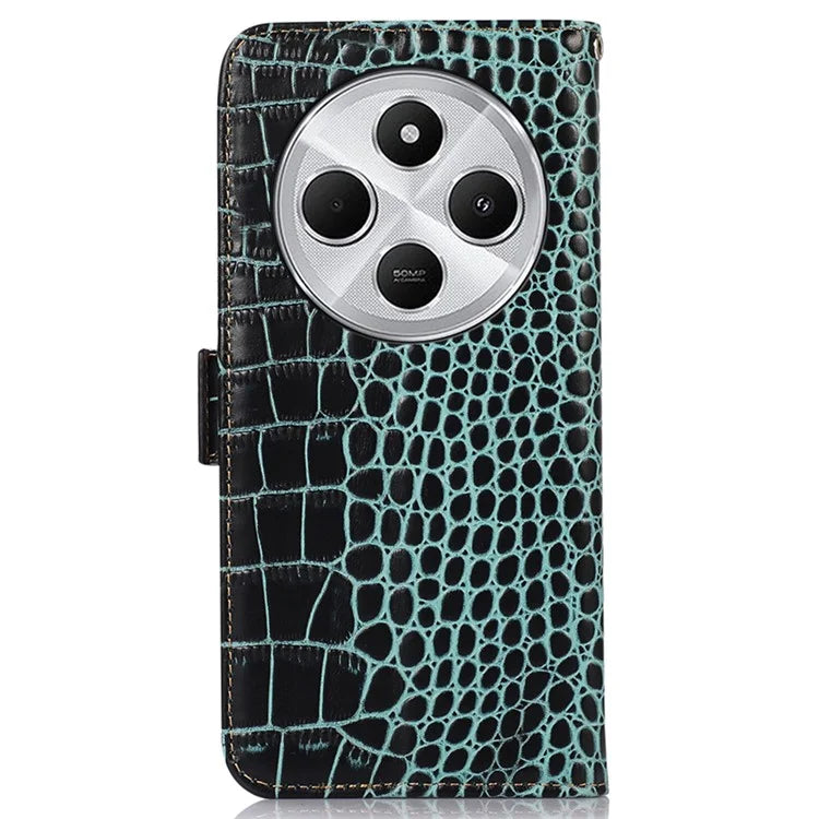 For Xiaomi Redmi 14C 4G Case Crocodile Texture Genuine Cow Leather Phone Wallet Cover