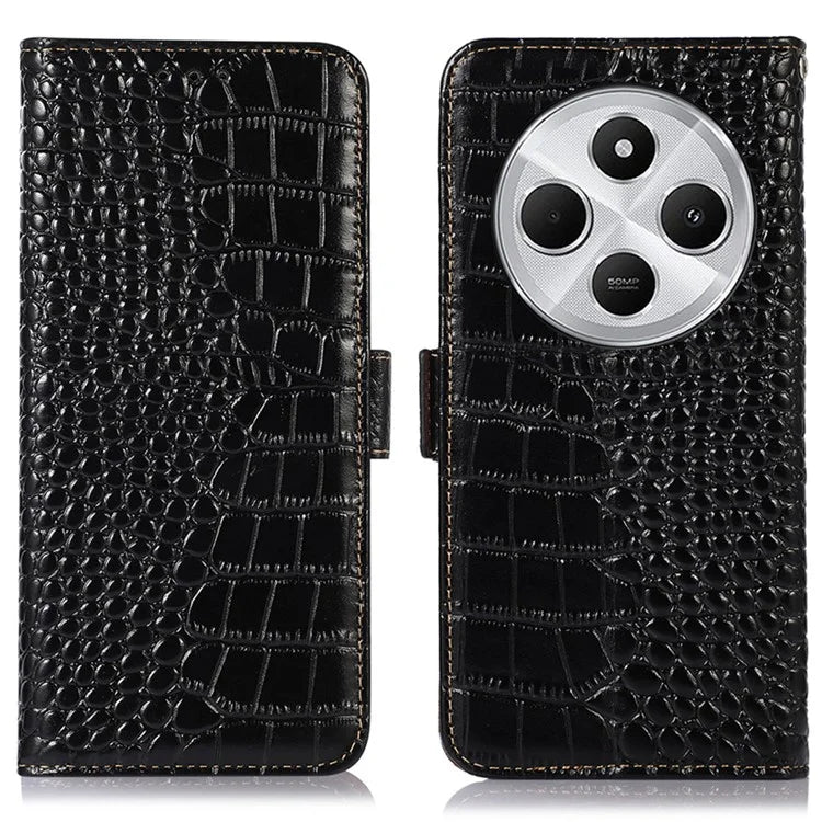 For Xiaomi Redmi 14C 4G Case Crocodile Texture Genuine Cow Leather Phone Wallet Cover