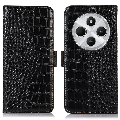 For Xiaomi Redmi 14C 4G Case Crocodile Texture Genuine Cow Leather Phone Wallet Cover
