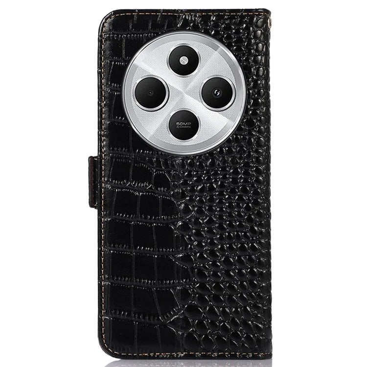 For Xiaomi Redmi 14C 4G Case Crocodile Texture Genuine Cow Leather Phone Wallet Cover