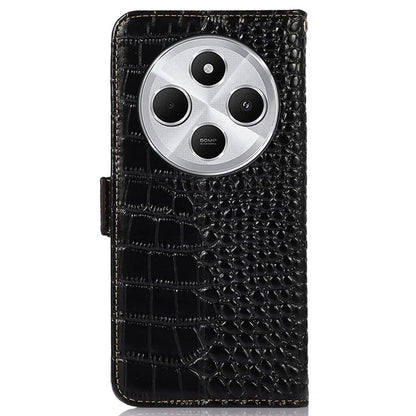 For Xiaomi Redmi 14C 4G Case Crocodile Texture Genuine Cow Leather Phone Wallet Cover
