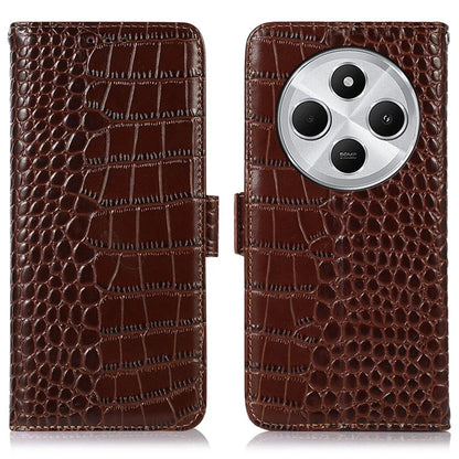 For Xiaomi Redmi 14C 4G Case Crocodile Texture Genuine Cow Leather Phone Wallet Cover