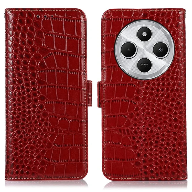 For Xiaomi Redmi 14C 4G Case Crocodile Texture Genuine Cow Leather Phone Wallet Cover