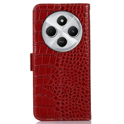 For Xiaomi Redmi 14C 4G Case Crocodile Texture Genuine Cow Leather Phone Wallet Cover