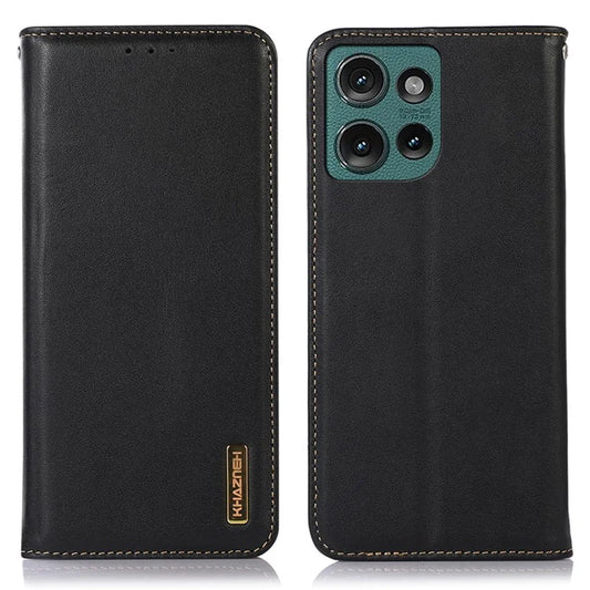 KHAZNEH For Motorola Edge 50 5G Case Genuine Cow Leather Wallet Phone Cover Nappa Texture
