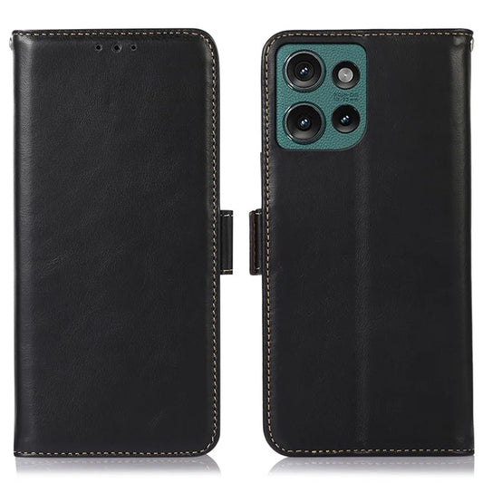 For Motorola Edge 50 5G Case RFID Blocking Genuine Cow Leather Wallet Phone Cover