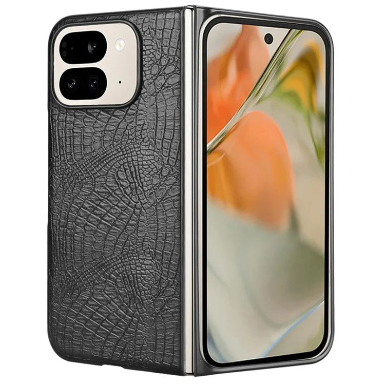 For Google Pixel 9 Pro Fold 5G Case Crocodile Texture Leather Coated Hard PC Phone Cover