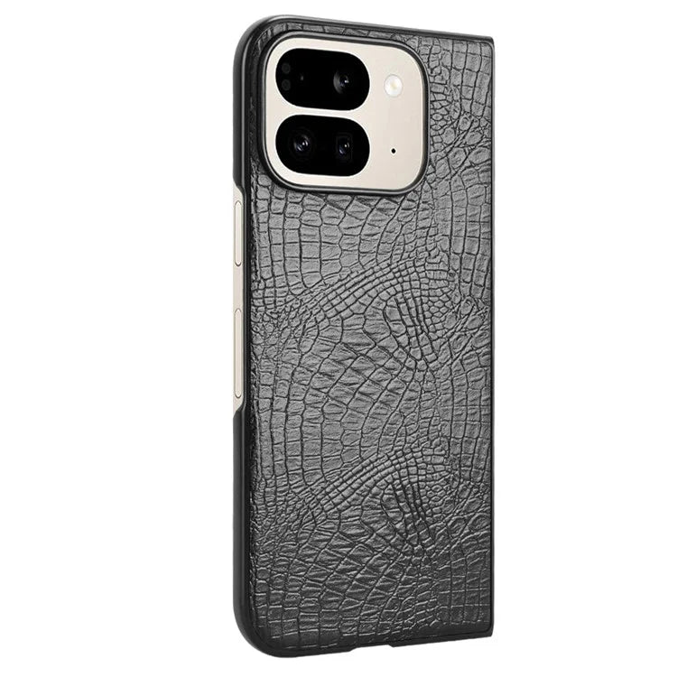 For Google Pixel 9 Pro Fold 5G Case Crocodile Texture Leather Coated Hard PC Phone Cover