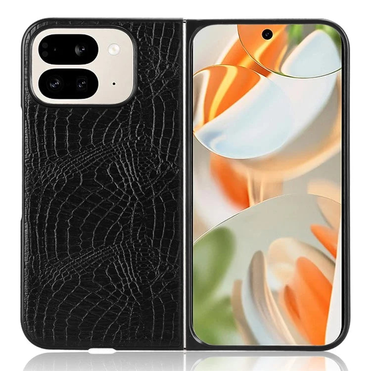 For Google Pixel 9 Pro Fold 5G Case Crocodile Texture Leather Coated Hard PC Phone Cover