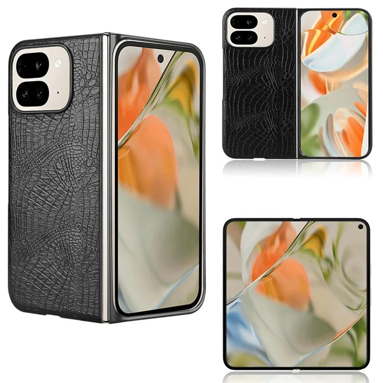 For Google Pixel 9 Pro Fold 5G Case Crocodile Texture Leather Coated Hard PC Phone Cover