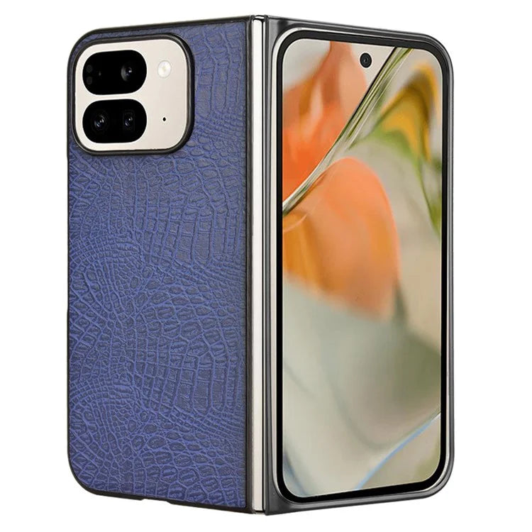 For Google Pixel 9 Pro Fold 5G Case Crocodile Texture Leather Coated Hard PC Phone Cover