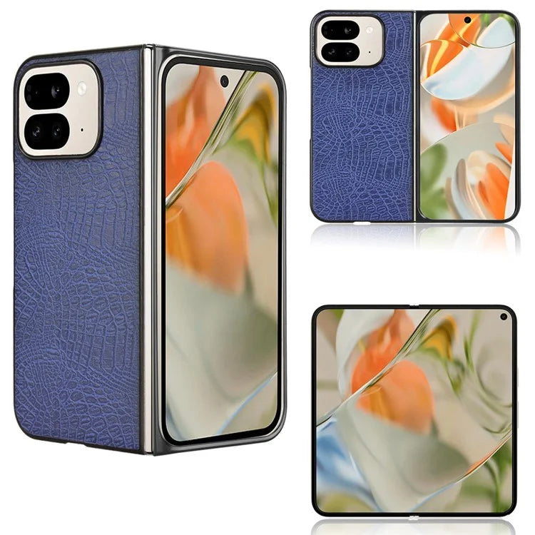For Google Pixel 9 Pro Fold 5G Case Crocodile Texture Leather Coated Hard PC Phone Cover