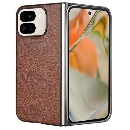 For Google Pixel 9 Pro Fold 5G Case Crocodile Texture Leather Coated Hard PC Phone Cover
