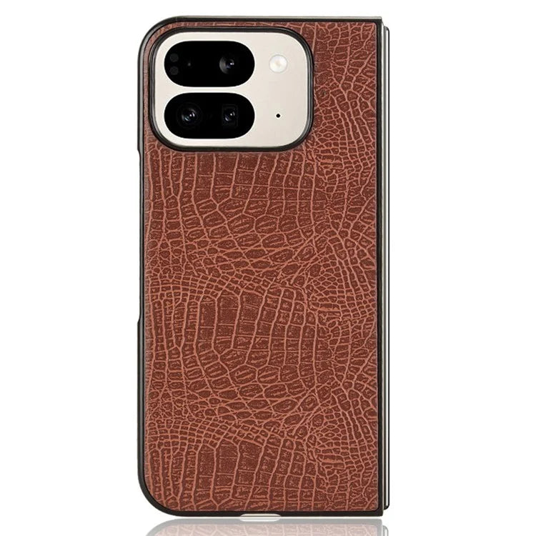 For Google Pixel 9 Pro Fold 5G Case Crocodile Texture Leather Coated Hard PC Phone Cover