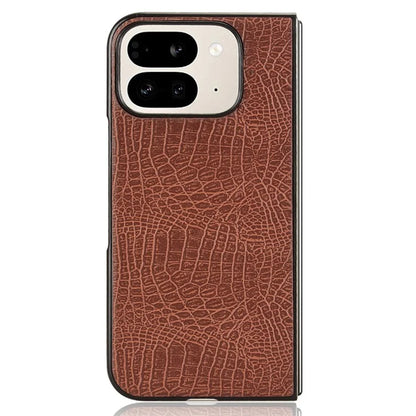 For Google Pixel 9 Pro Fold 5G Case Crocodile Texture Leather Coated Hard PC Phone Cover