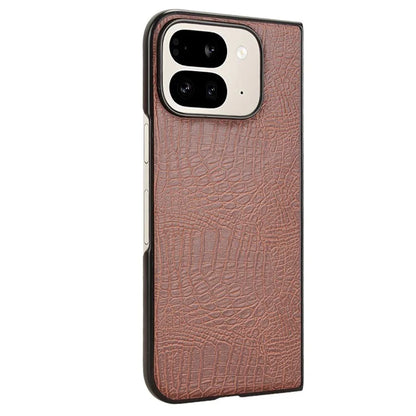 For Google Pixel 9 Pro Fold 5G Case Crocodile Texture Leather Coated Hard PC Phone Cover