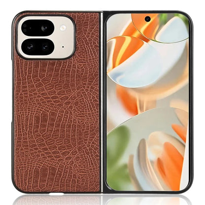 For Google Pixel 9 Pro Fold 5G Case Crocodile Texture Leather Coated Hard PC Phone Cover
