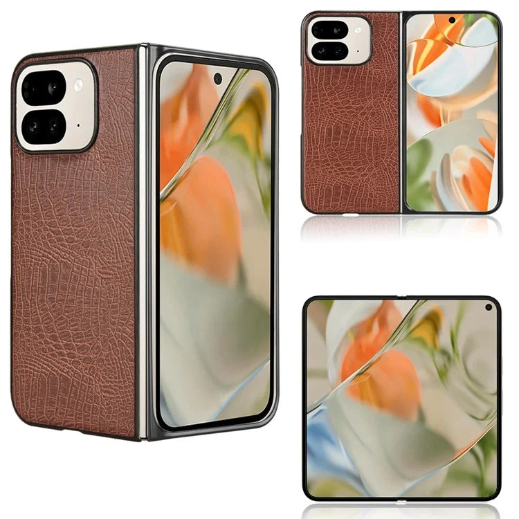 For Google Pixel 9 Pro Fold 5G Case Crocodile Texture Leather Coated Hard PC Phone Cover
