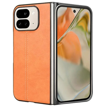 For Google Pixel 9 Pro Fold 5G Case Cowhide Texture Leather+PC Phone Cover Stitching Lines