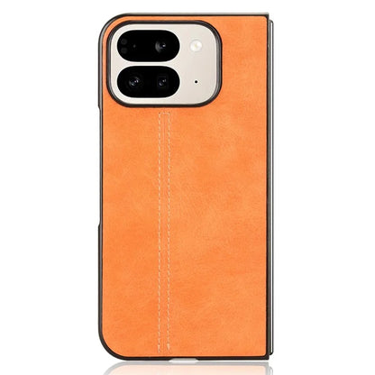 For Google Pixel 9 Pro Fold 5G Case Cowhide Texture Leather+PC Phone Cover Stitching Lines