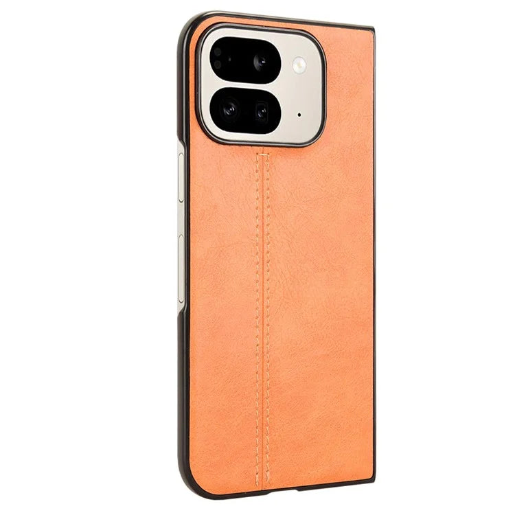 For Google Pixel 9 Pro Fold 5G Case Cowhide Texture Leather+PC Phone Cover Stitching Lines