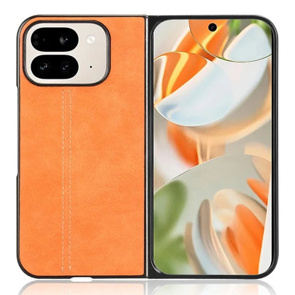 For Google Pixel 9 Pro Fold 5G Case Cowhide Texture Leather+PC Phone Cover Stitching Lines